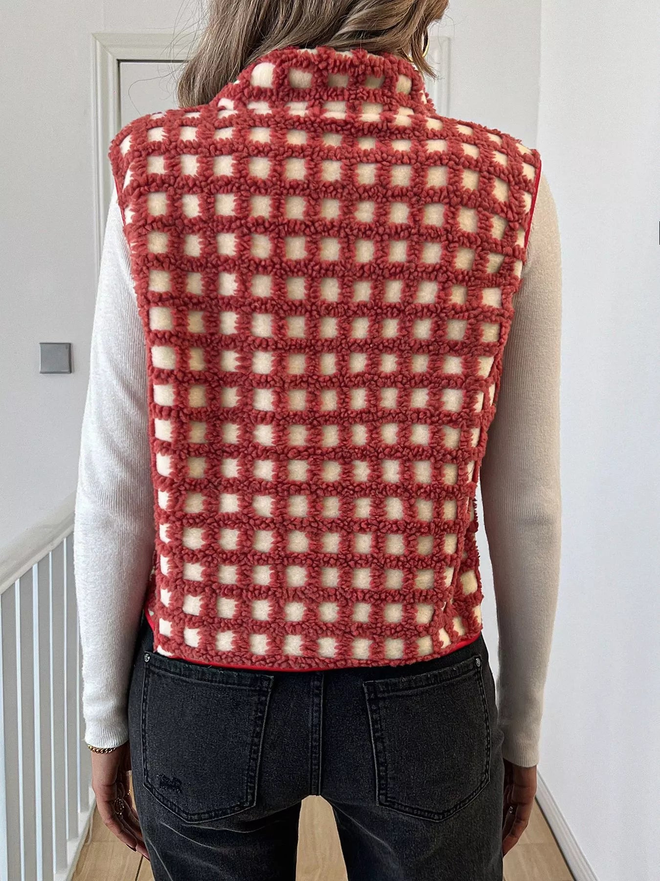 Plaid Zip Up Vest Coat nicholesgifts