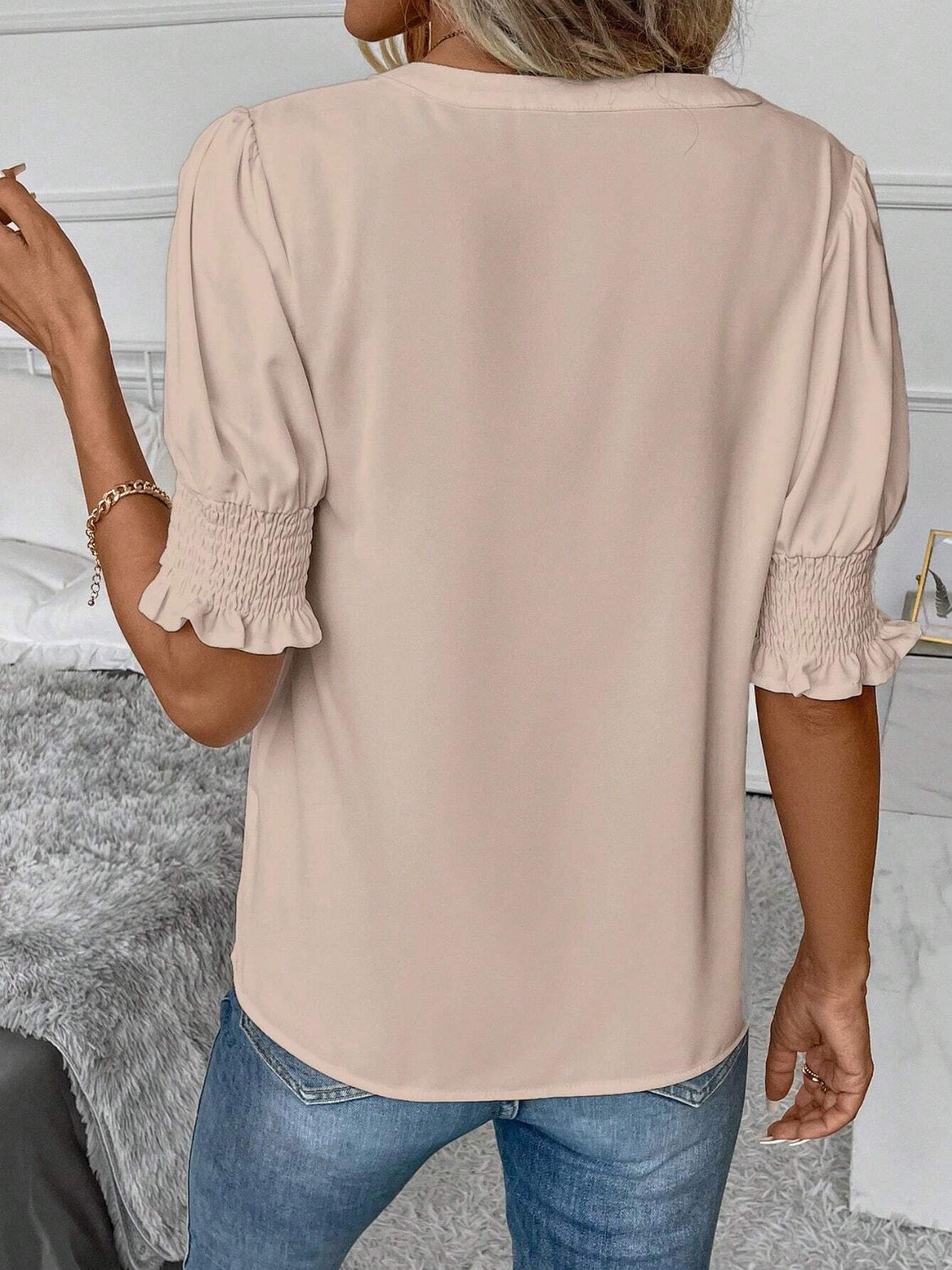 Notched Short Sleeve Blouse nicholesgifts