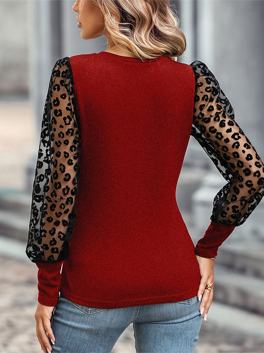 Women Leopard Round Neck Top nicholesgifts