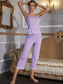 V-Neck Lace Trim Slit Cami and Pants Pajama Set nicholesgifts