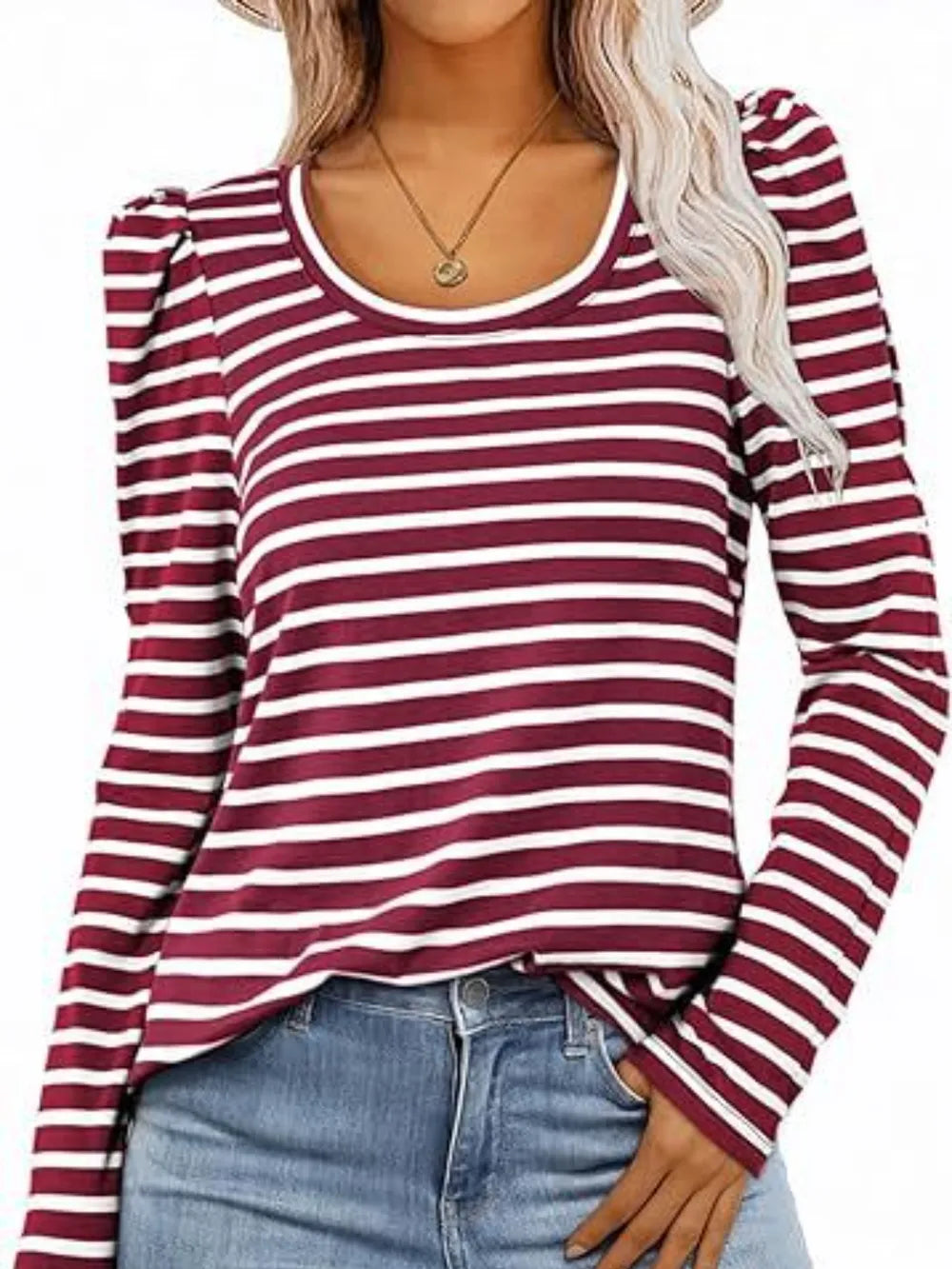Striped Round Neck Long Sleeve T-Shirt NicholesGifts