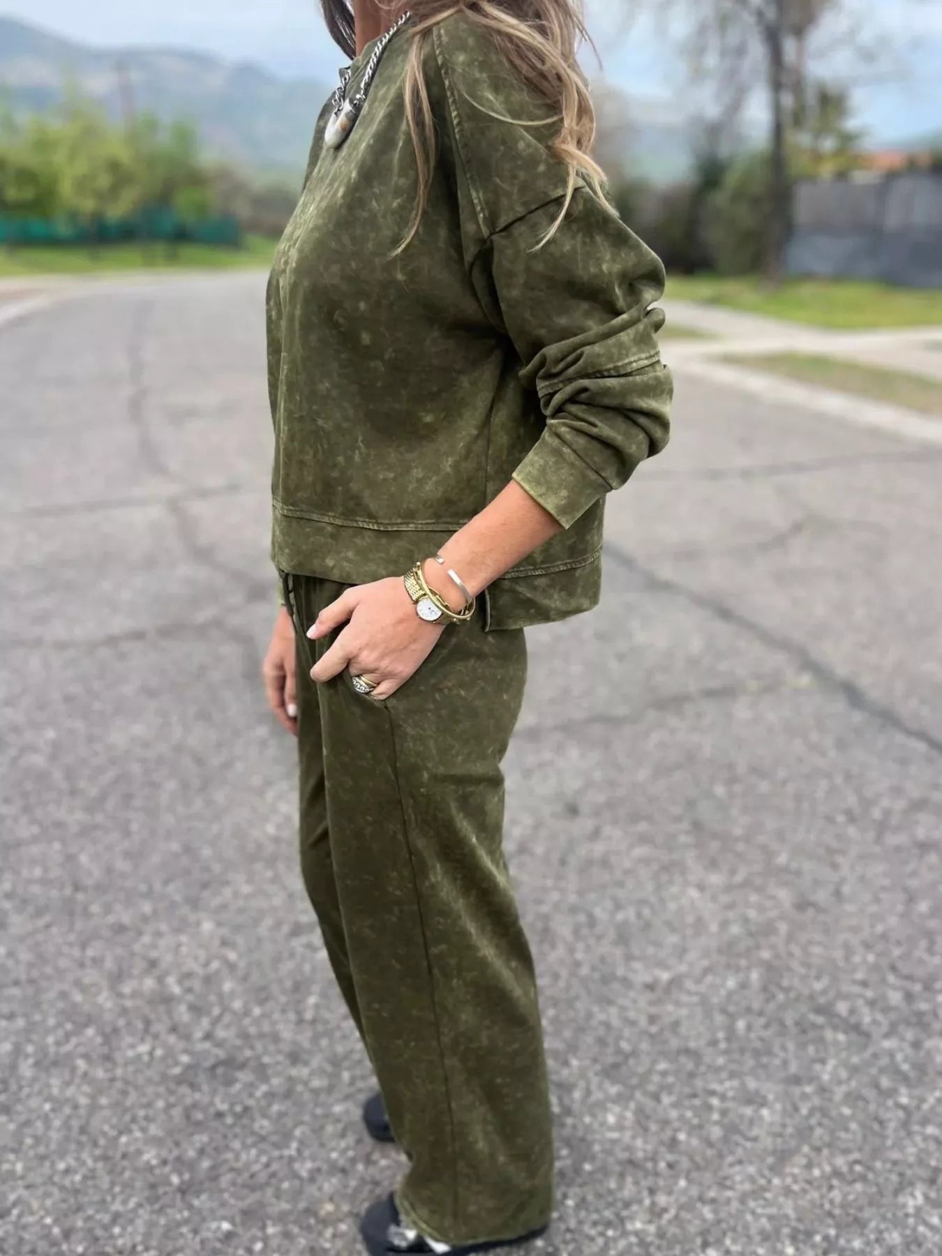 Full Size Washed Round Neck Top and Drawstring Pants Set Plus Size nicholesgifts