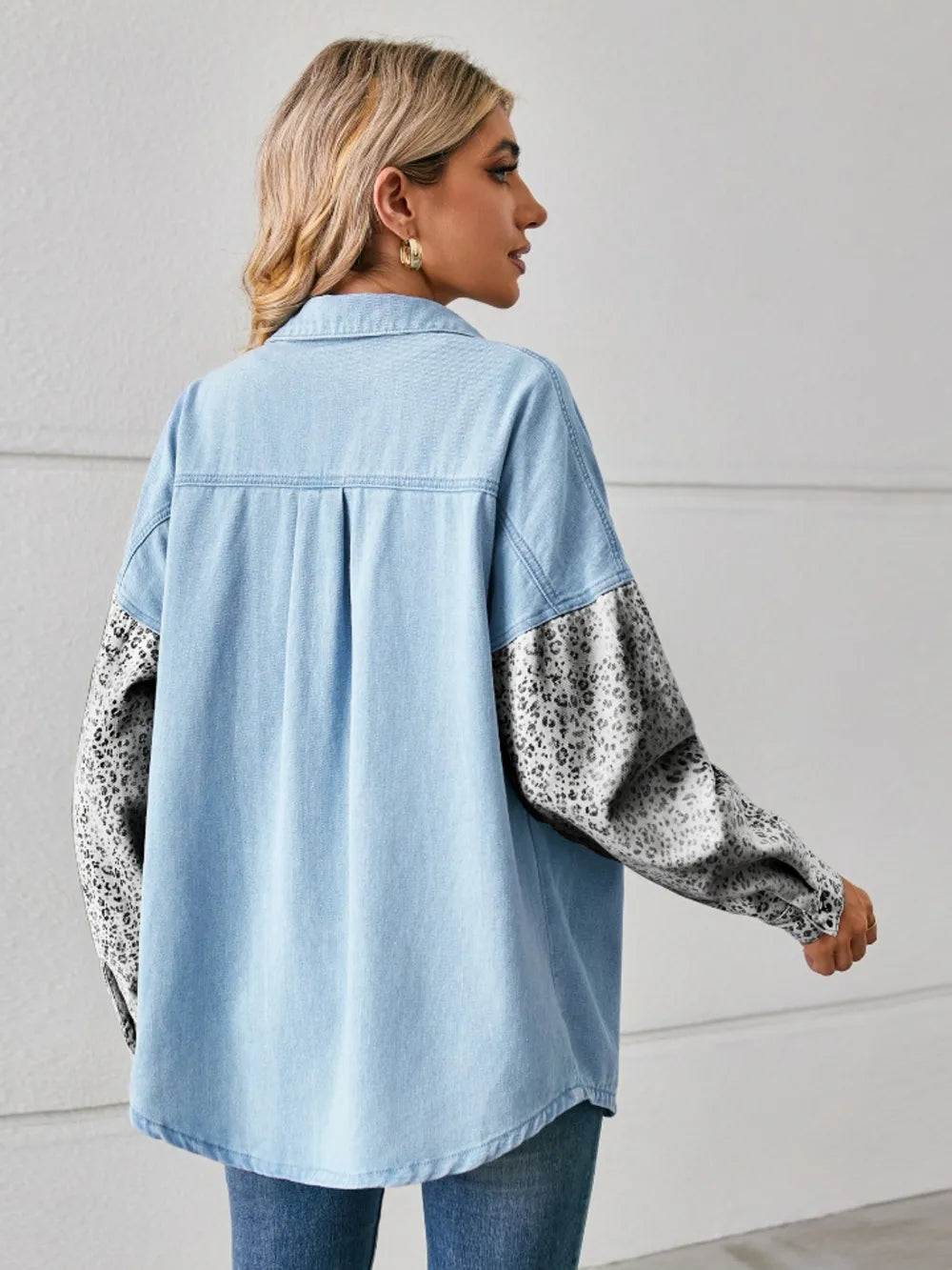 Leopard Button Up Denim Jacket nicholesgifts