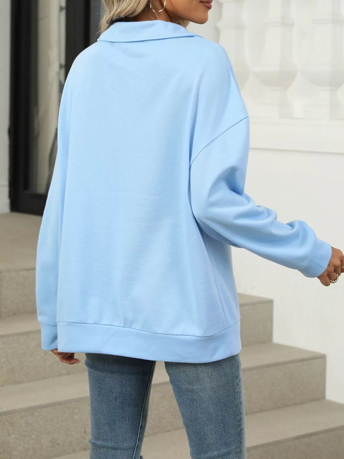 Johnny Collar Long Sleeve Sweatshirt Trendsi