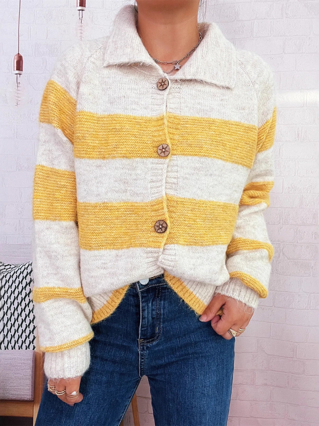 Striped Button-Up Cozy Cardigan