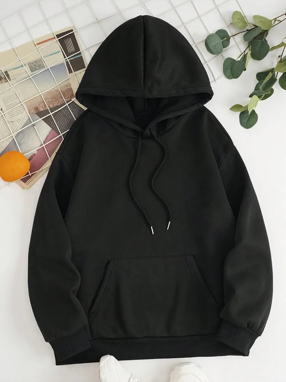 Drawstring Dropped Shoulder Hoodie Trendsi