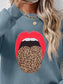 Women Leopard Lip Graphic Round Neck Sweatshirt nicholesgifts