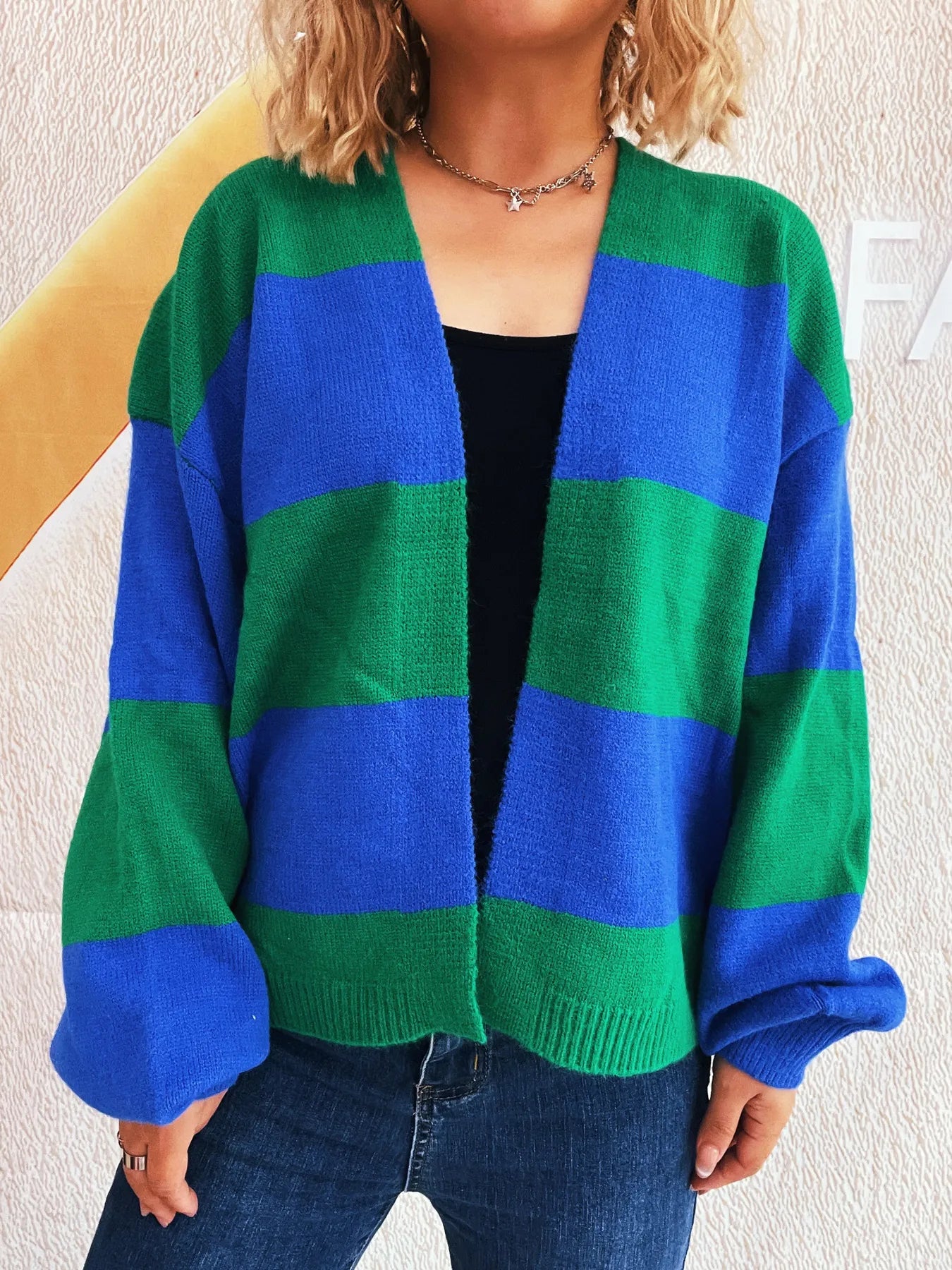 Color Block Open Front Cardigan