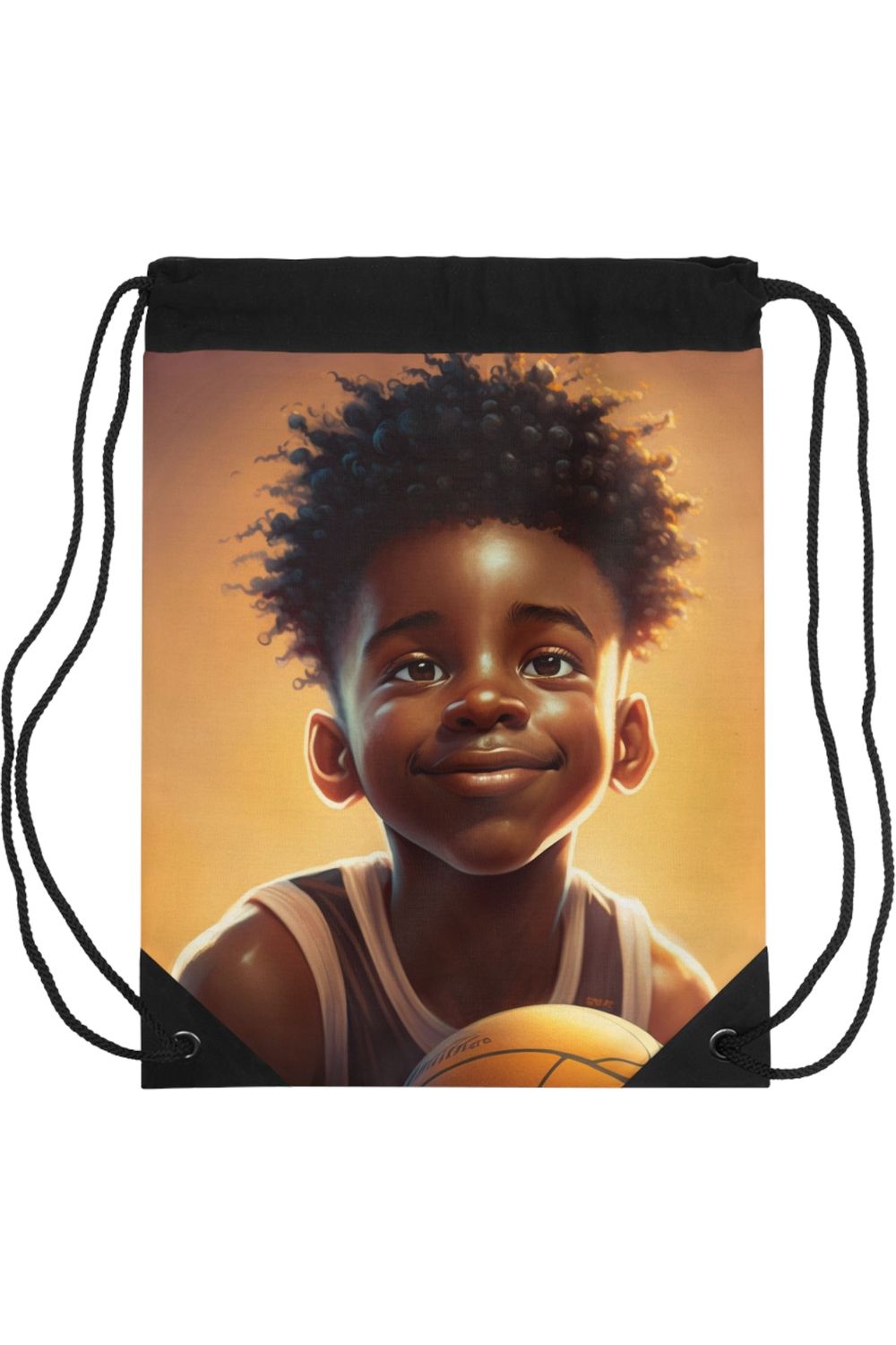 African American Boy with Basketball Drawstring Bag - NicholesGifts.online