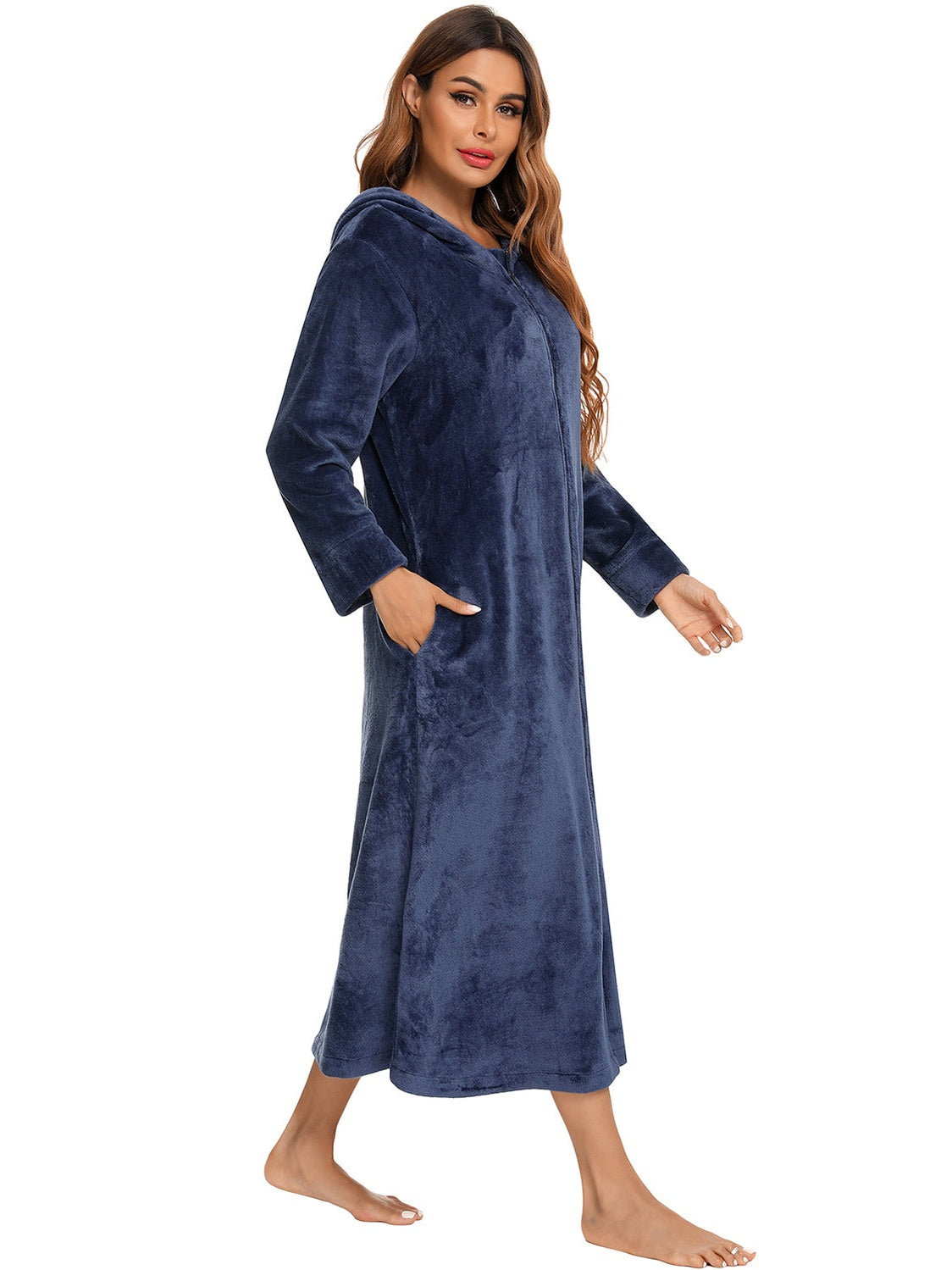 Zip Front Hooded Night Dress with Pockets nicholesgifts