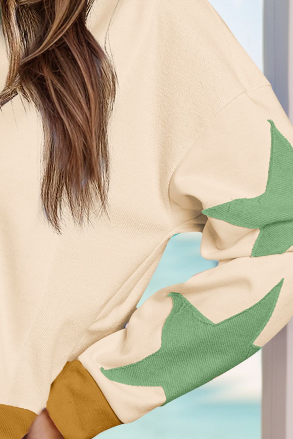 NicholesGifts Women Star Contrast Round Neck Long Sleeve Sweatshirt NicholesGifts