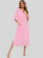 Zip Up Slit Round Neck Night Dress with Pockets nicholesgifts