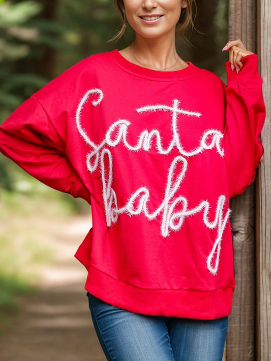 Letter Round Neck Long Sleeve Sweatshirt NicholesGifts