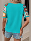 Geometric Round Neck Short Sleeve Blouse nicholesgifts