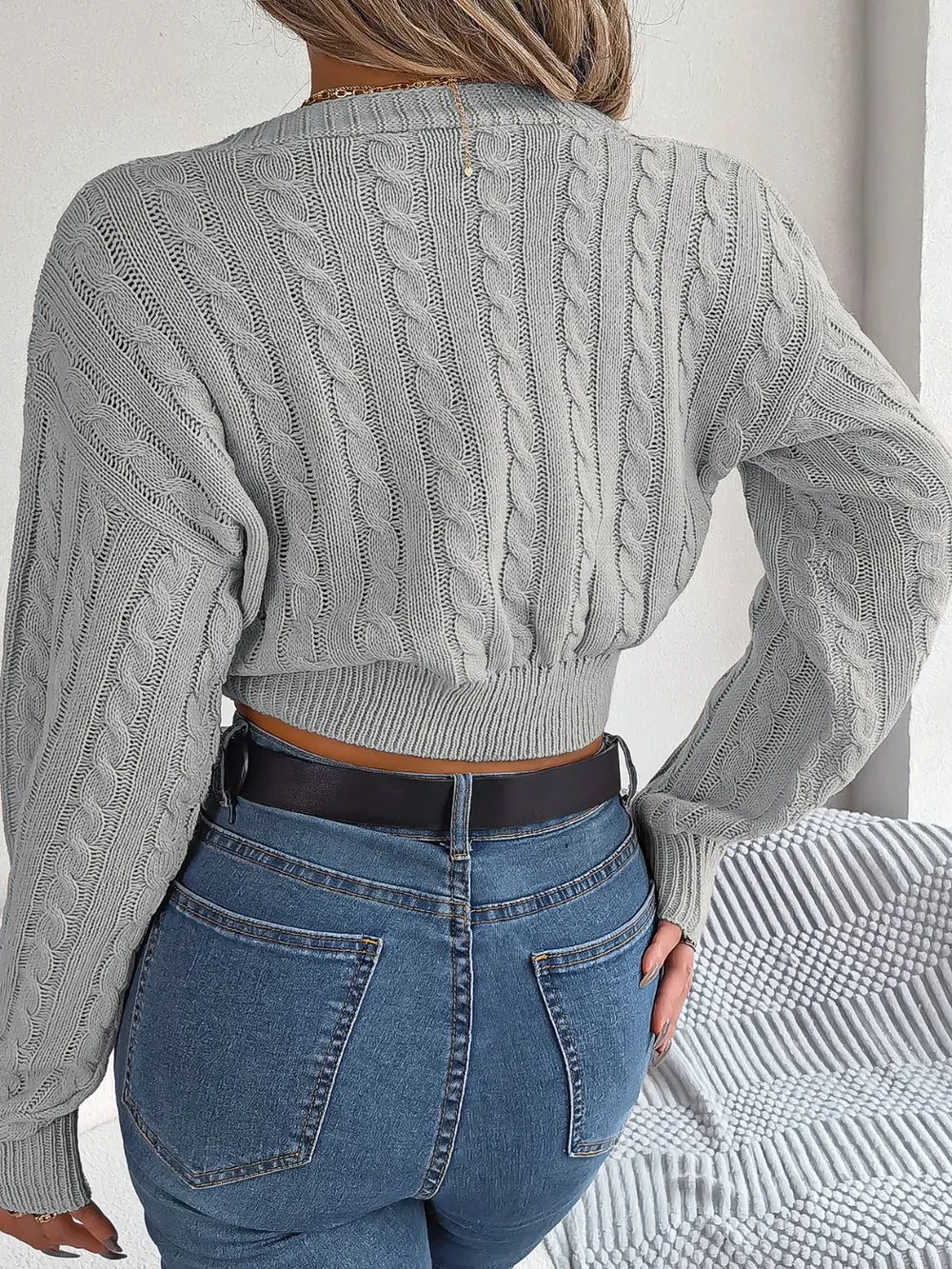 Twisted Cable-Knit V-Neck Sweater Trendsi