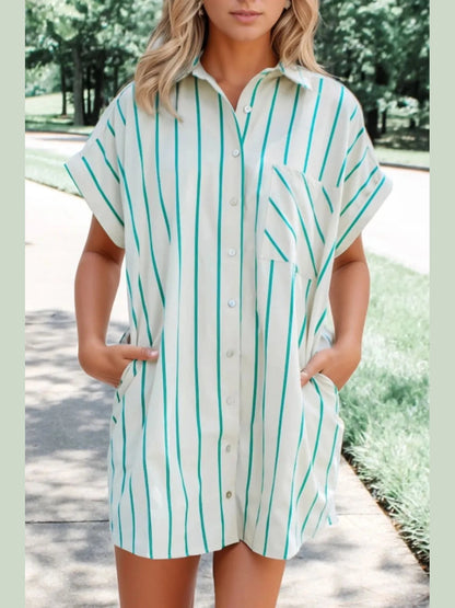 St Patricks Striped Wide Short Sleeve Shift Mini Shirt Dress nicholesgifts