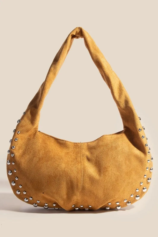 Fame Metallic Studded Faux Suede Hand Bag Trendsi