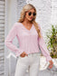 Applique V-Neck Flounce Sleeve T-Shirt nicholesgifts