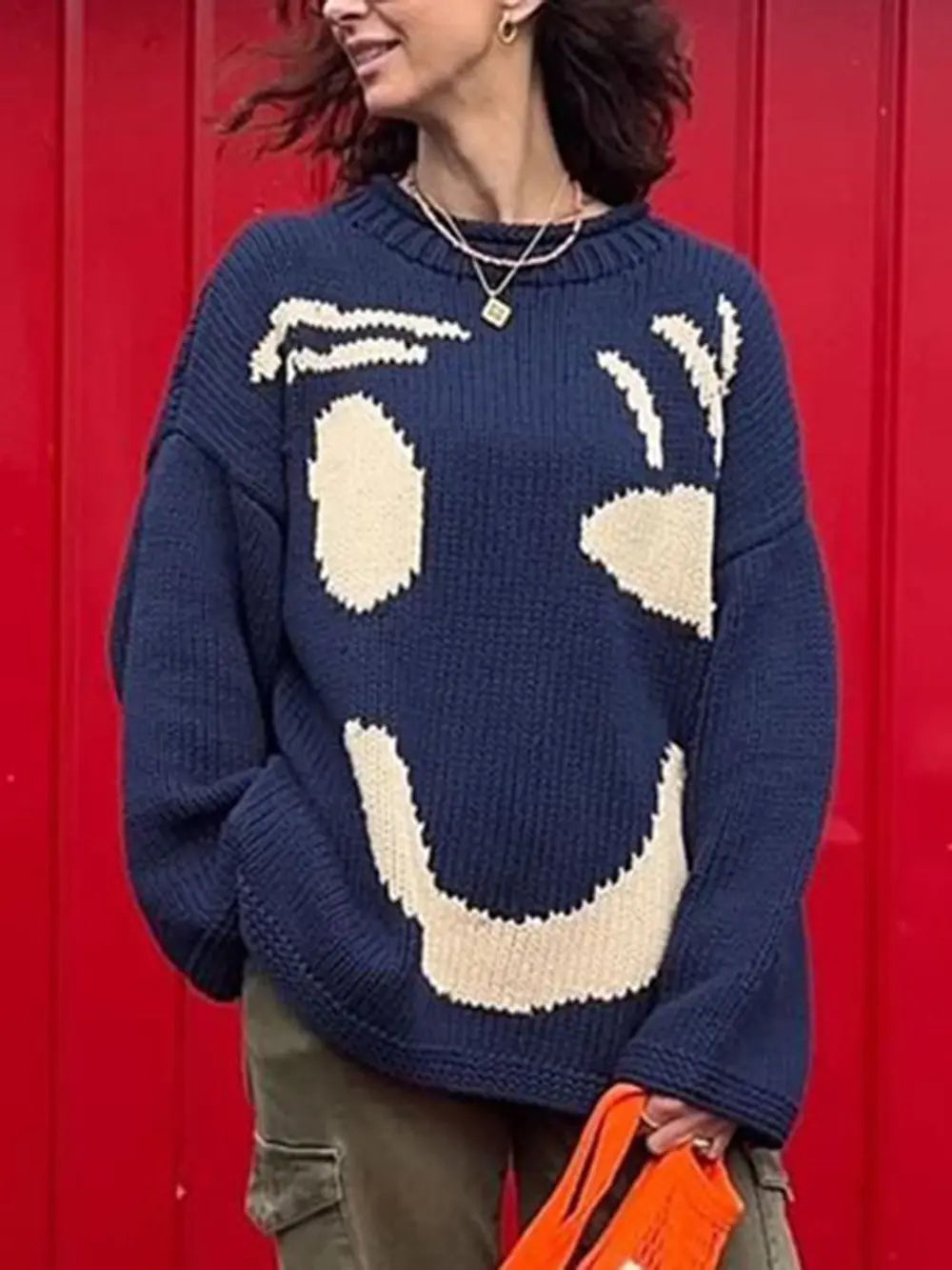 Contrast Drop Shoulder Long Sleeve Sweater nicholesgifts