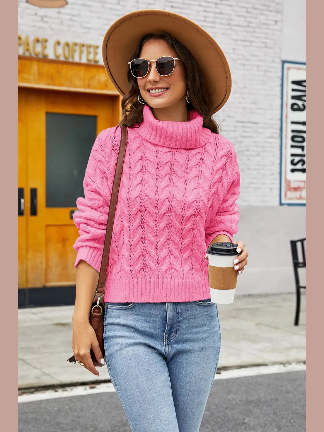 Turtleneck Cable-Knit Long Sleeve Sweater Trendsi