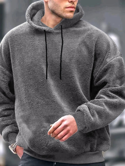 Men's Drawstring Long Sleeve Fleece Hoodie nicholesgifts