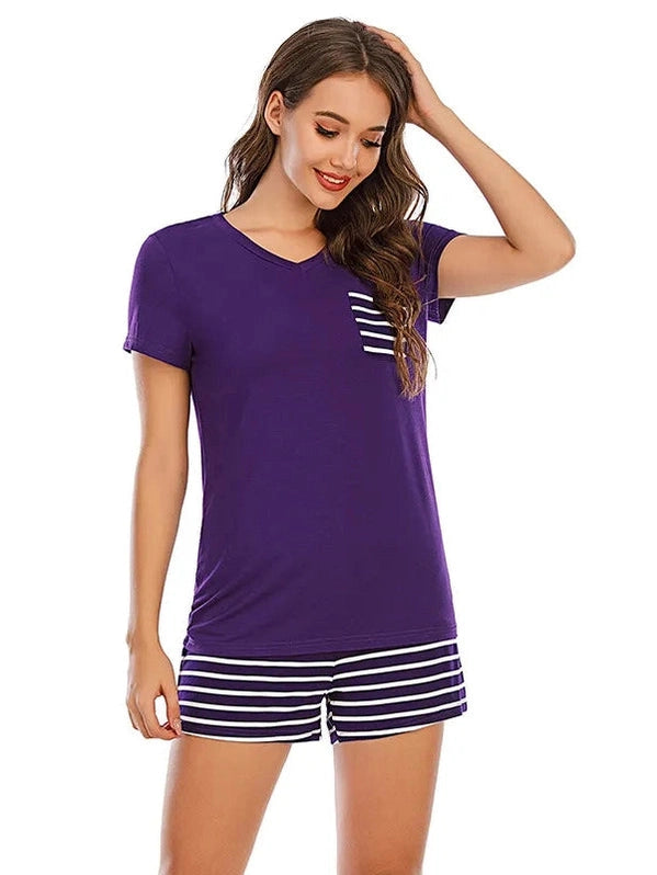 Striped Short Sleeve Top and Shorts Lounge Set nicholesgifts