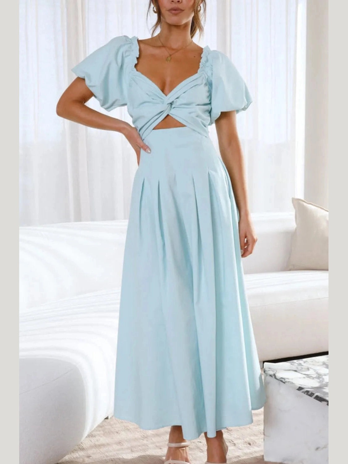 Sweetheart Neck Puff Sleeve Dress NicholesGifts