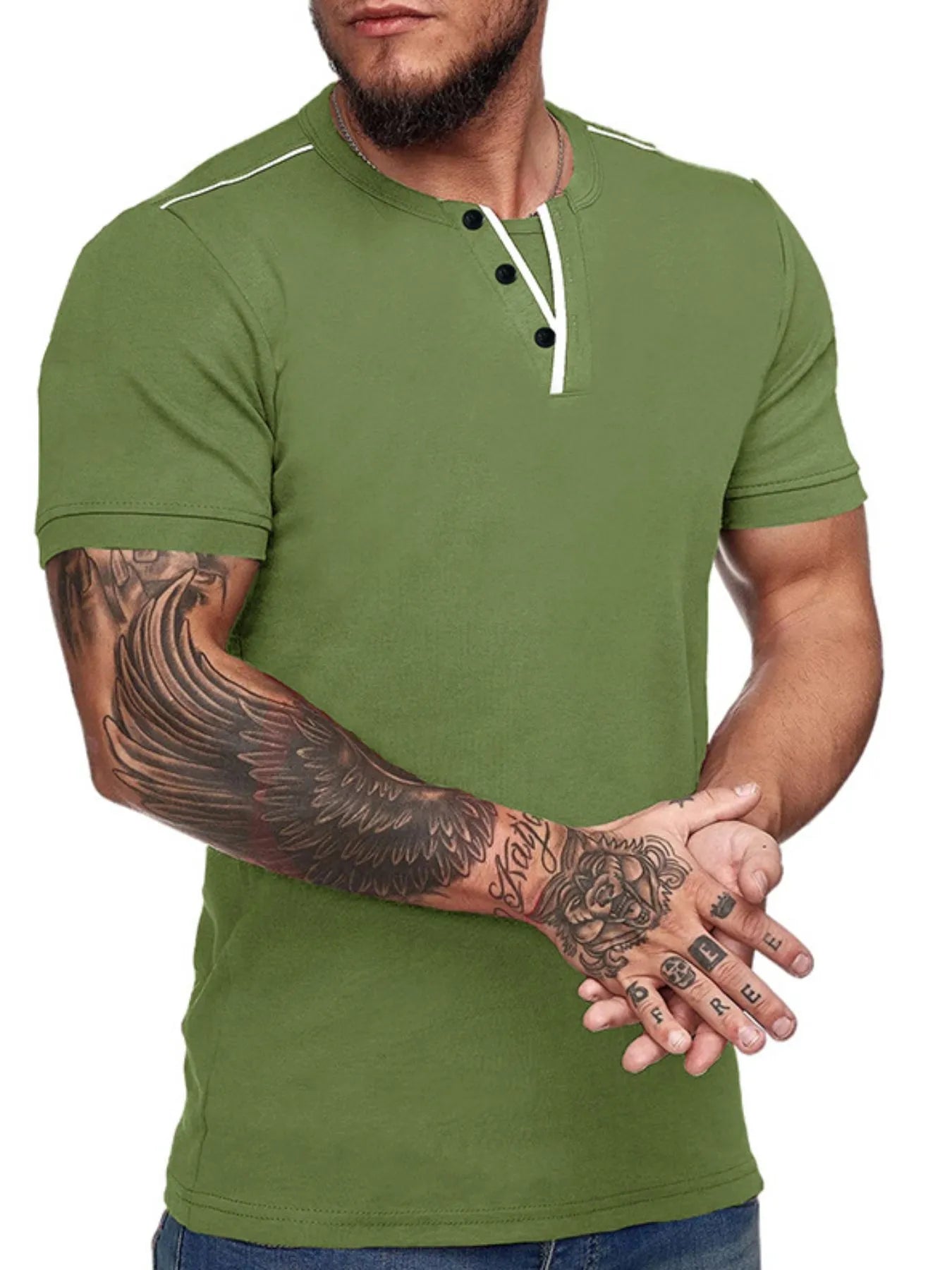 Men's Casual Henley Short Sleeve T-Shirt with Contrast Trim NicholesGifts