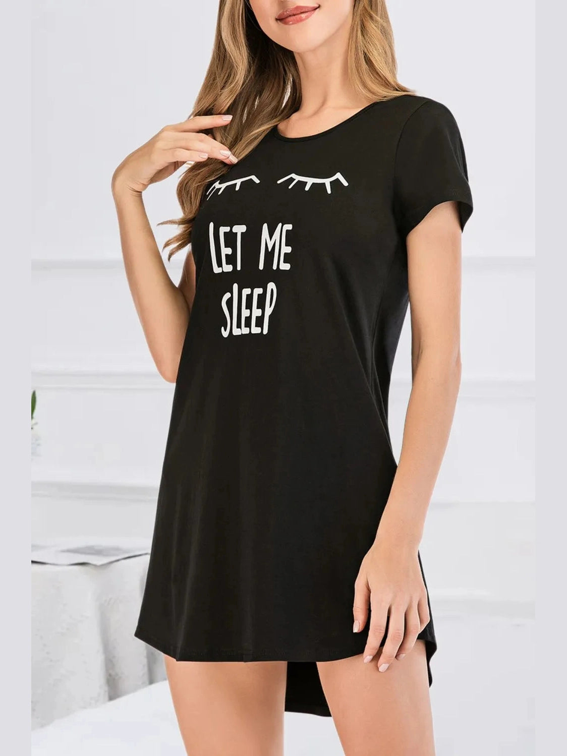 Graphic Round Neck Short Sleeve Lounge Dress nicholesgifts