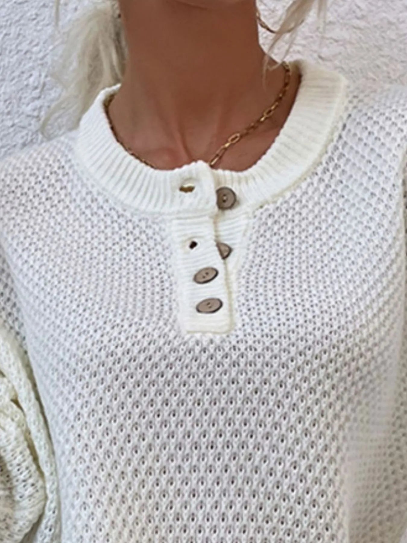 Women Button Detail Long Sleeve Knit Top