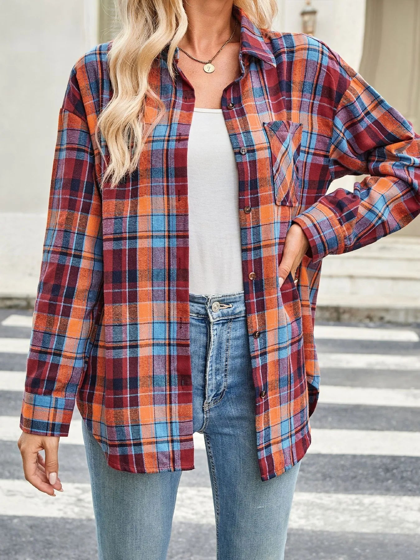 Plaid Button Up Long Sleeve Shirt Trendsi