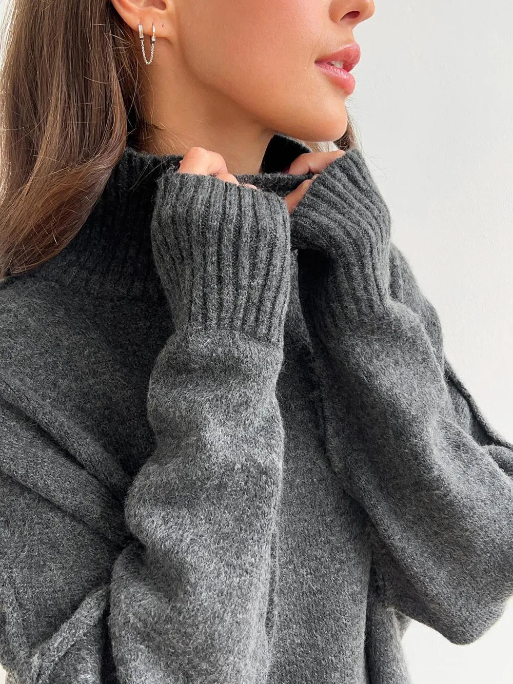 Slit Turtleneck Long Sleeve Top and Pants Sweater Set nicholesgifts
