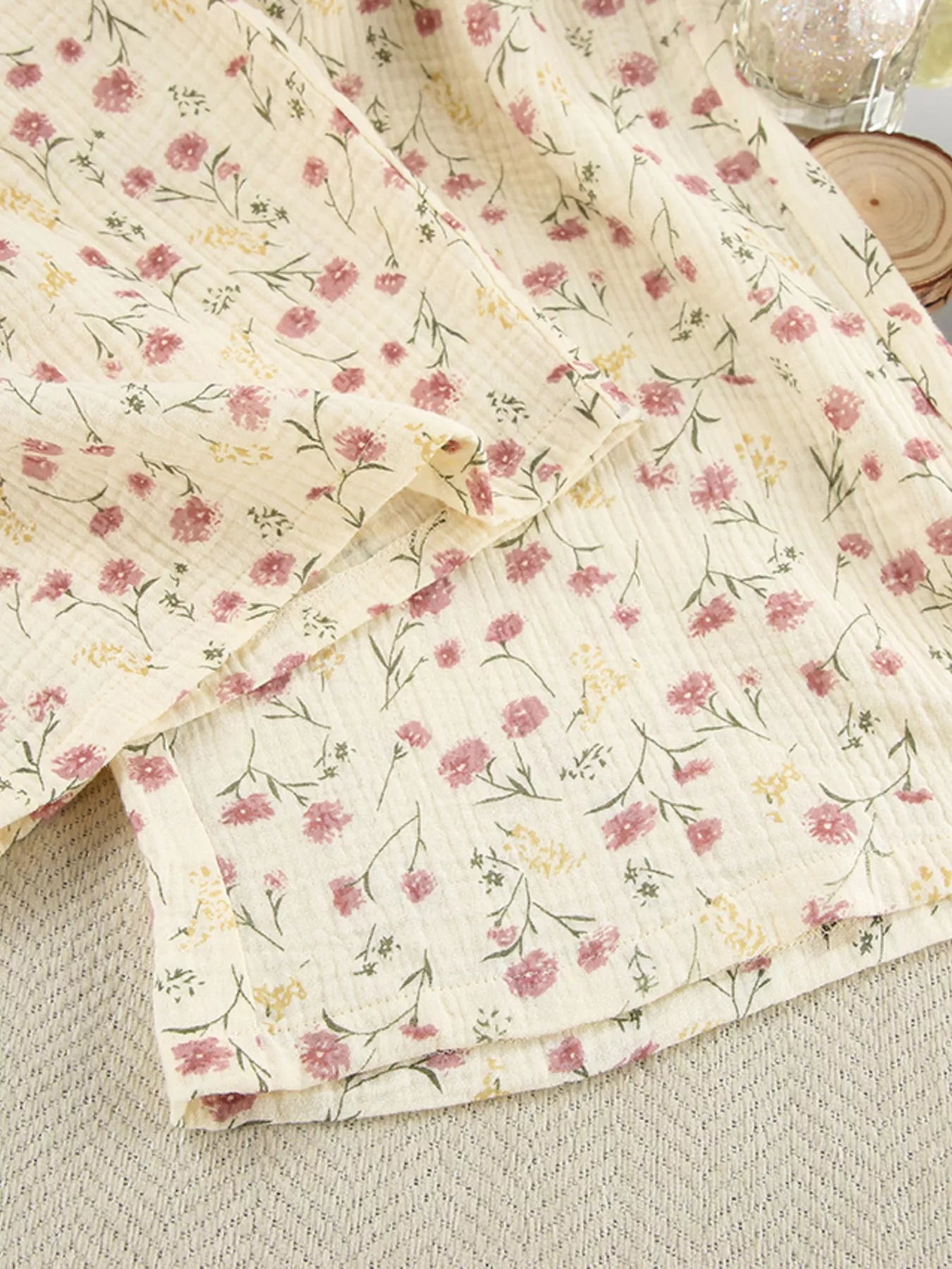 Floral Print Button-Down Top and Pants Lounge Set nicholesgifts