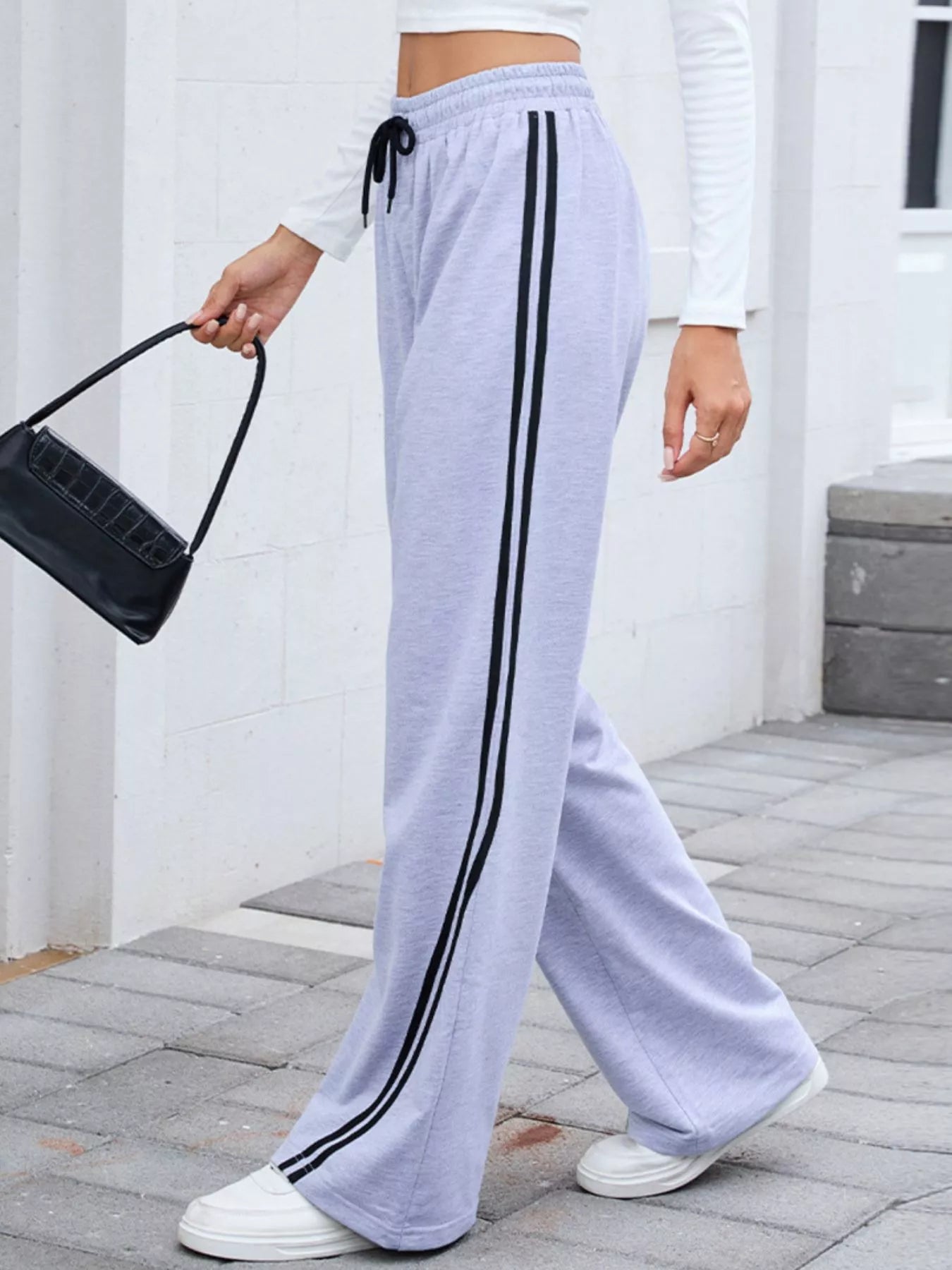 Women Side Striped Wide Leg Pants nicholesgifts