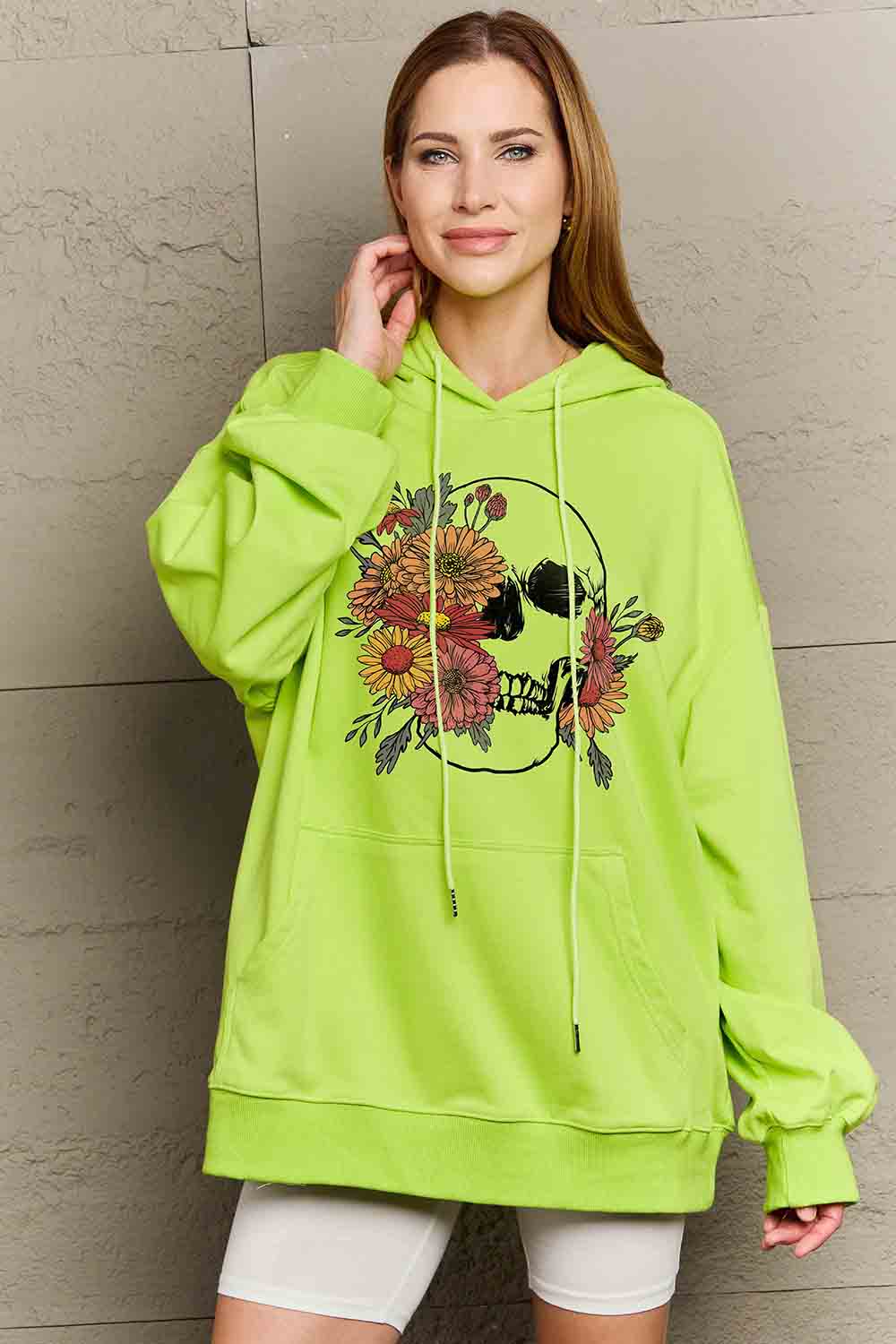 Women Simply Love Full Size Floral Skull Graphic Hoodie NicholesGifts
