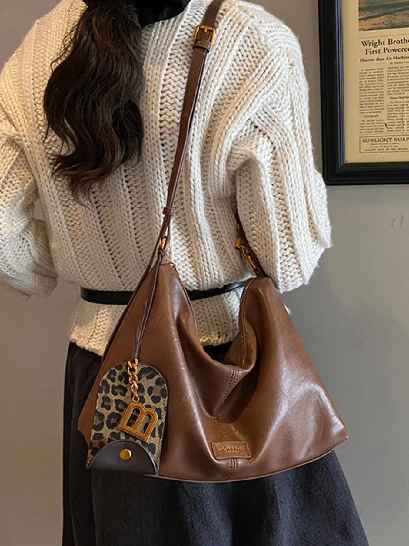 Leather Adjustable Strap Shoulder Bag nicholesgifts