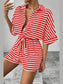 Striped Collared Neck Tie Waist Romper nicholesgifts
