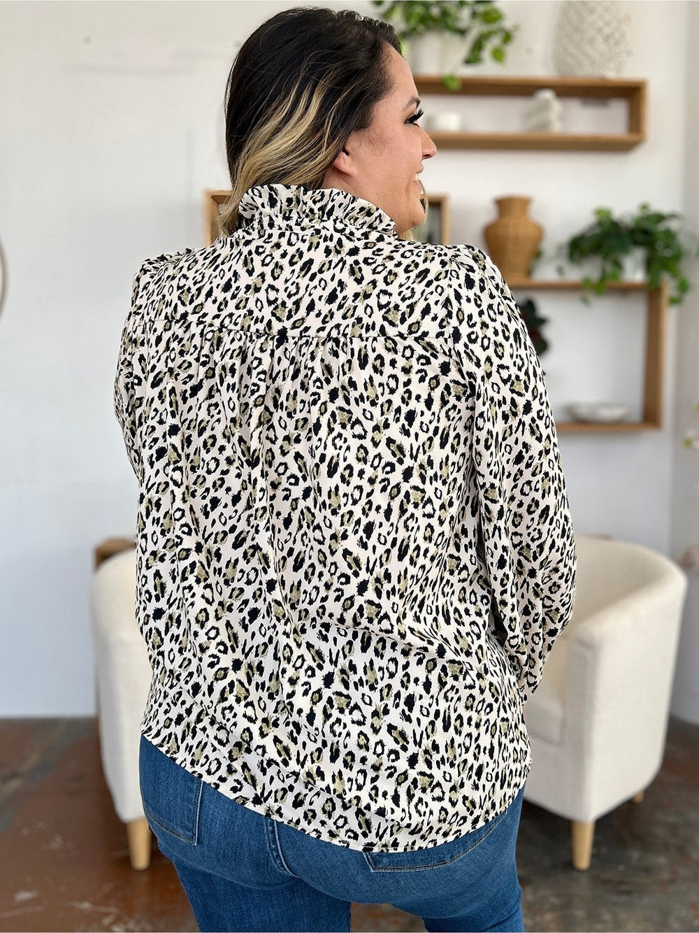 Women Double Take Full Size Leopard Long Sleeve Blouse nicholesgifts