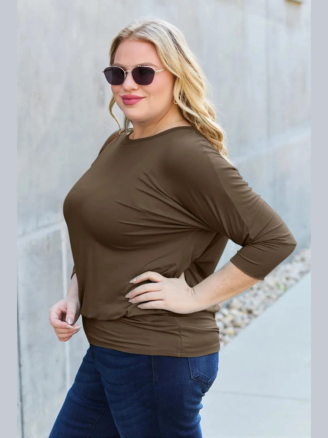 Basic Bae Full Size Round Neck Batwing Sleeve Top nicholesgifts