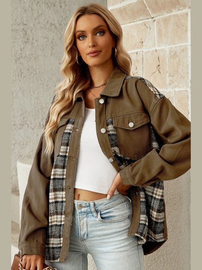 Plaid Collared Denim Jacket nicholesgifts