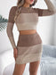 Color Block Ribbed Knit Top and Skirt Sweater Set nicholesgifts