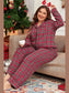 Plus Size Plaid Collared Neck Top and Pants Lounge Set nicholesgifts