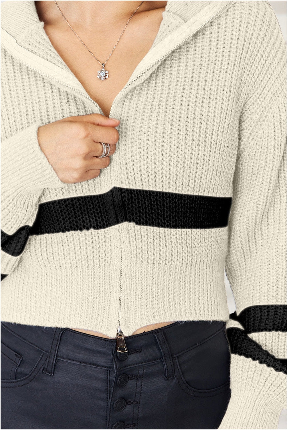 Striped Zip Up Dropped Shoulder Cardigan nicholesgifts