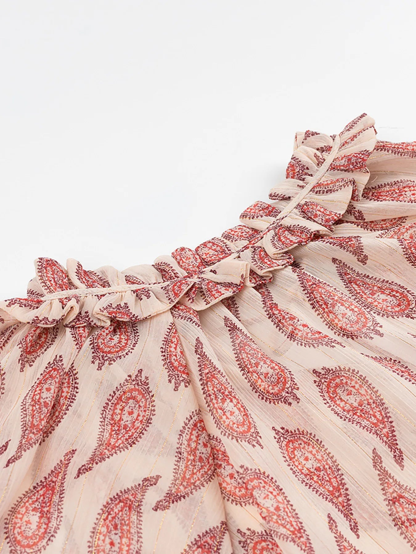 Women Paisley Print Frill Tie Neck Long Sleeve Blouse NicholesGifts