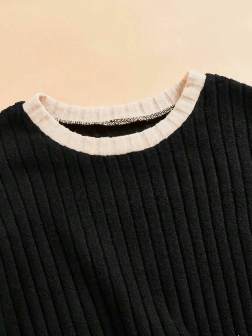 Contrast Round Neck Long Sleeve Top and Bootcut Pants Set nicholesgifts