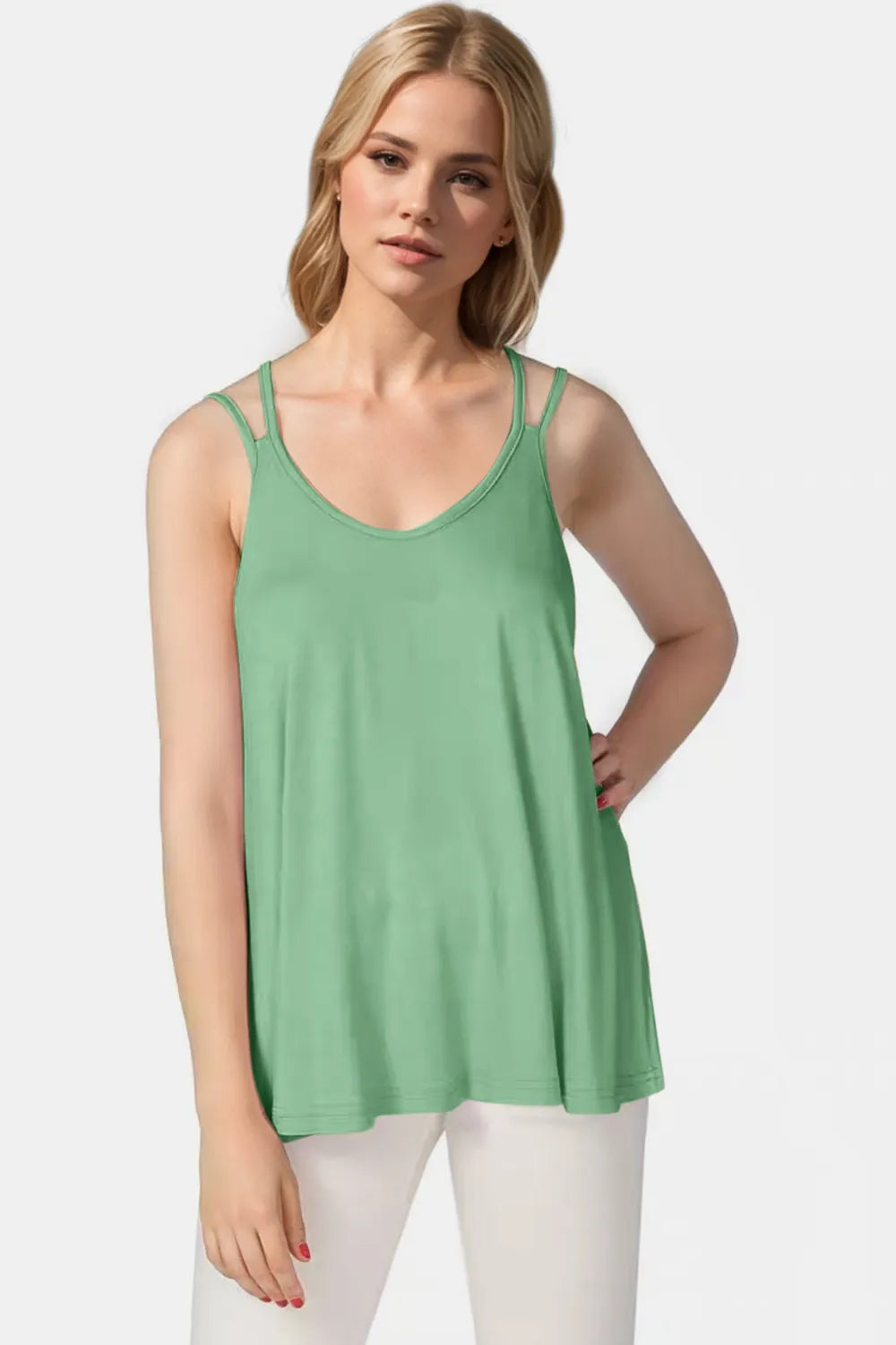Basic Bae Bamboo Scoop Neck Double Spaghetti Straps Cami NicholesGifts