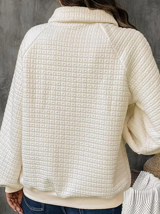 Textured Half Button Collared Sweatshirt nicholesgifts