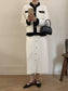 Contrast Trim Jacket and Skirts Sweater Set nicholesgifts