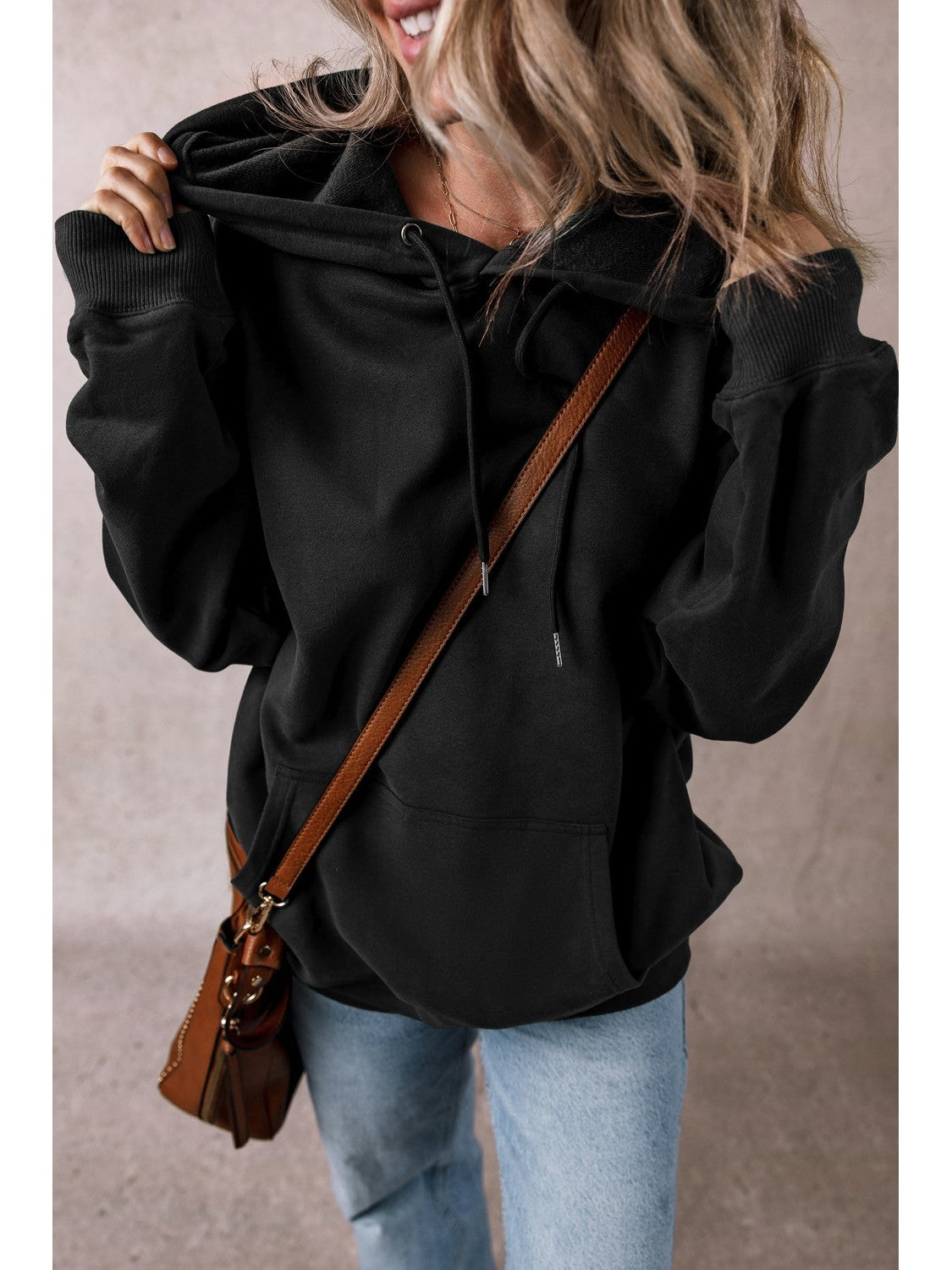 Women Drawstring Pocketed Long Sleeve Hoodie nicholesgifts