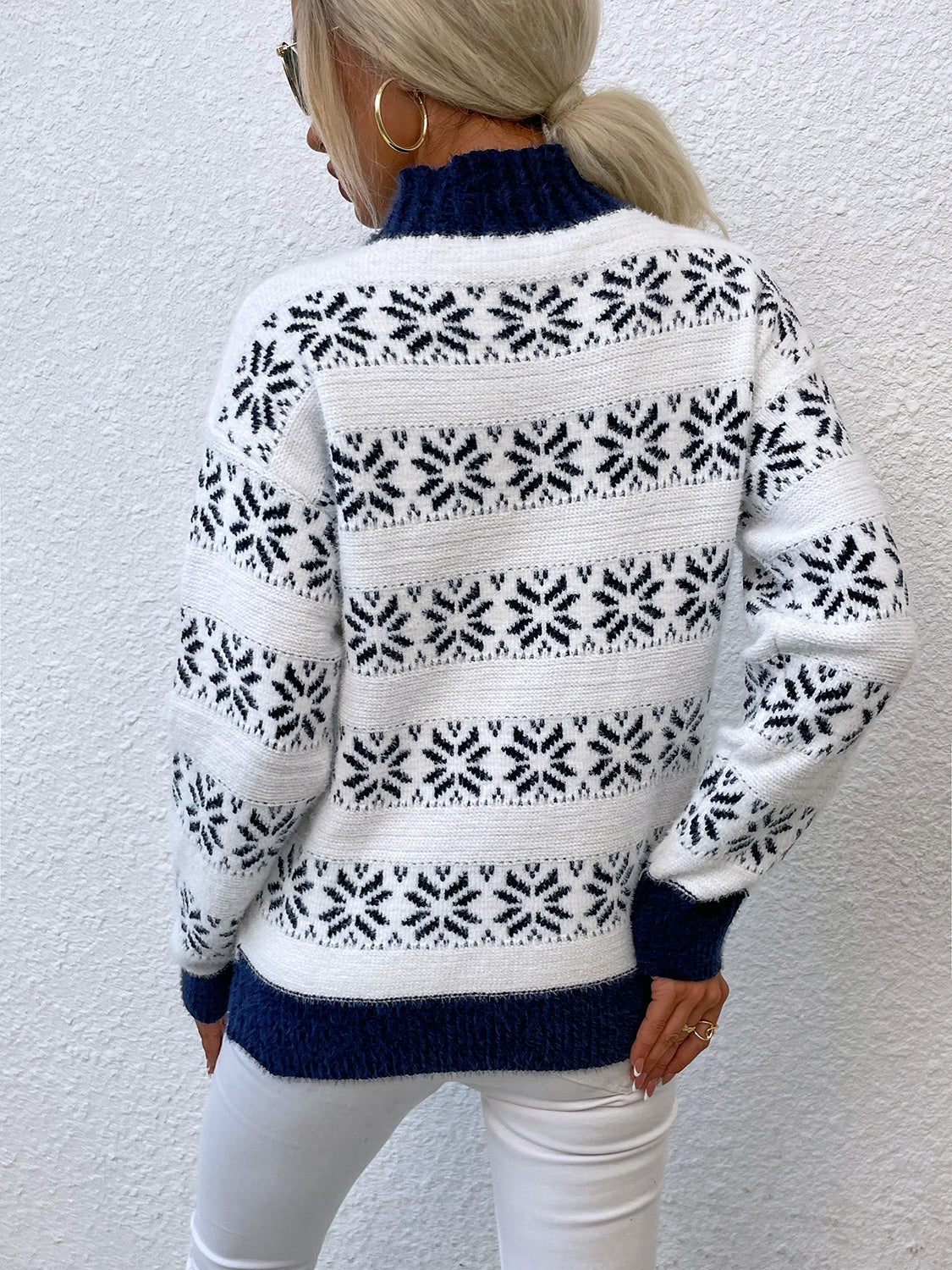 Snowflake Pattern Mock Neck Sweater nicholesgifts
